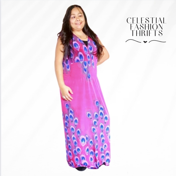 PINK BLUE & PURPLE FLAMINGO MAXI SUMMER DRESS XL - Picture 4 of 9